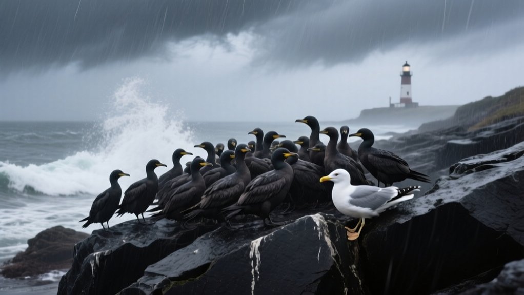 birds seek shelter indoors