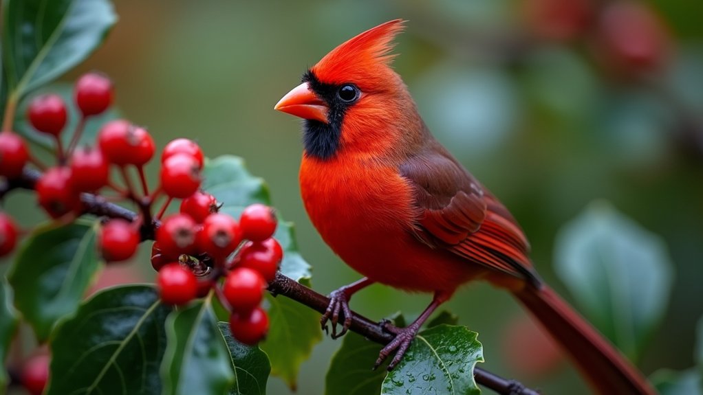 cardinals eating holly berries