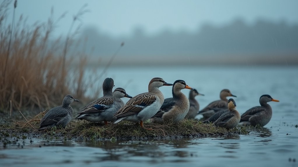 water birds seek shelter