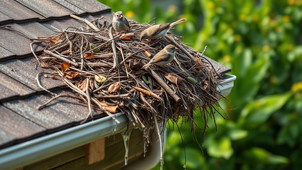 birds clog gutters cause damage