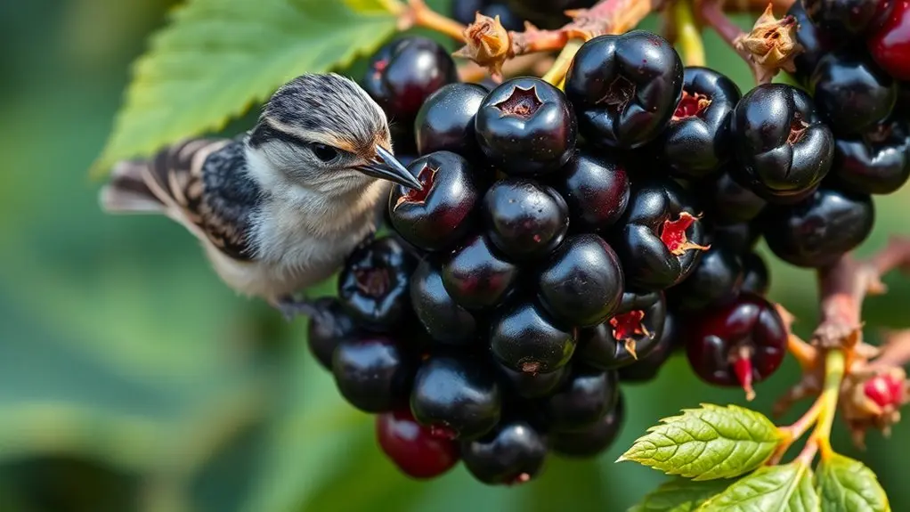 birds damage ripe blackberries