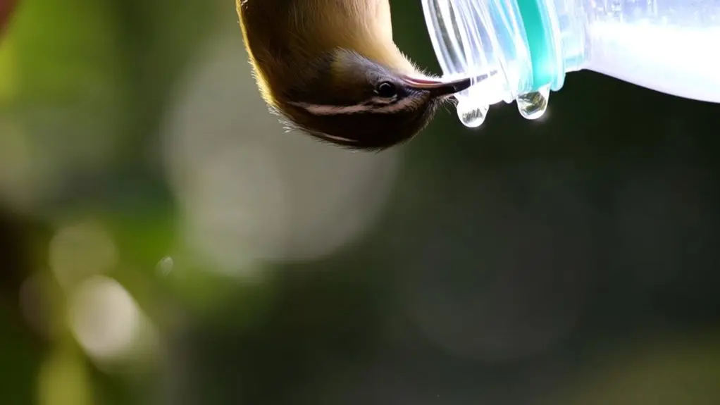 birds drinking from bottles
