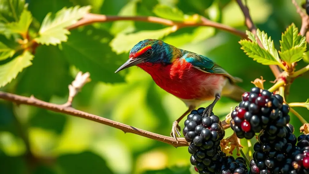 birds eat ripe blackberries
