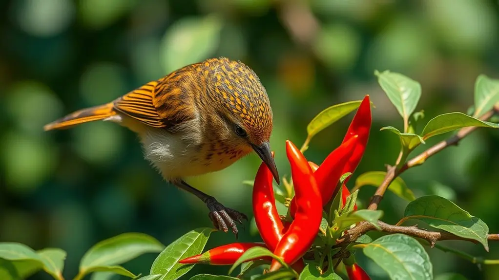 birds eat spicy chili seeds