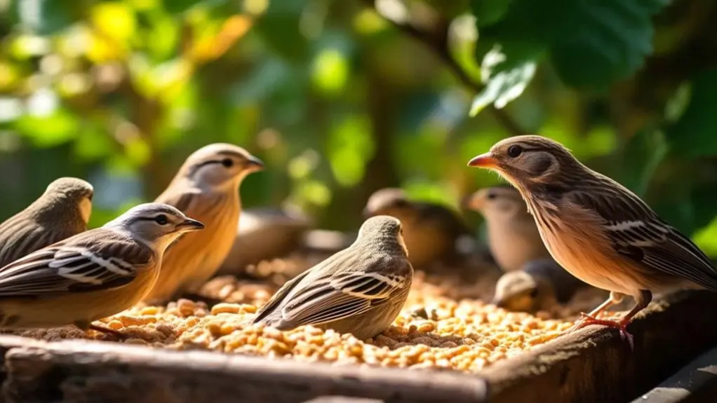 birds eating chicken feed