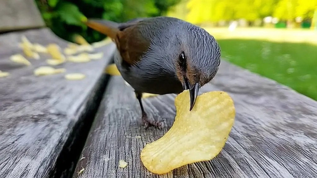 birds eating chips