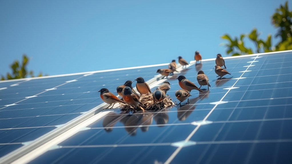 birds nest beneath solar panels