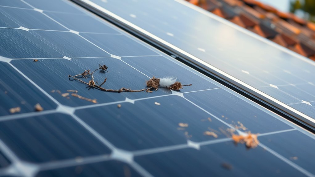 birds nesting beneath solar panels