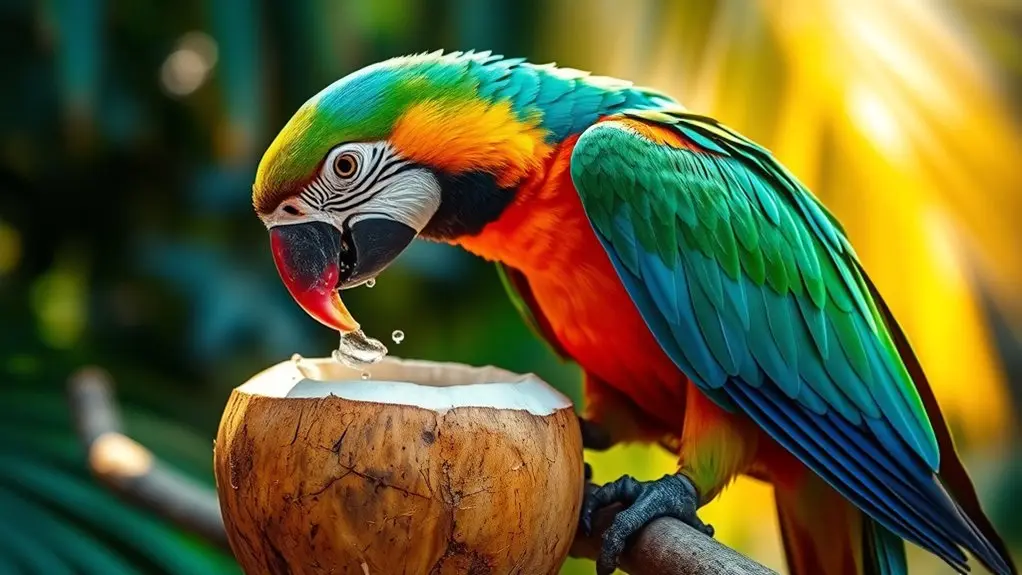 parrots enjoy coconut water