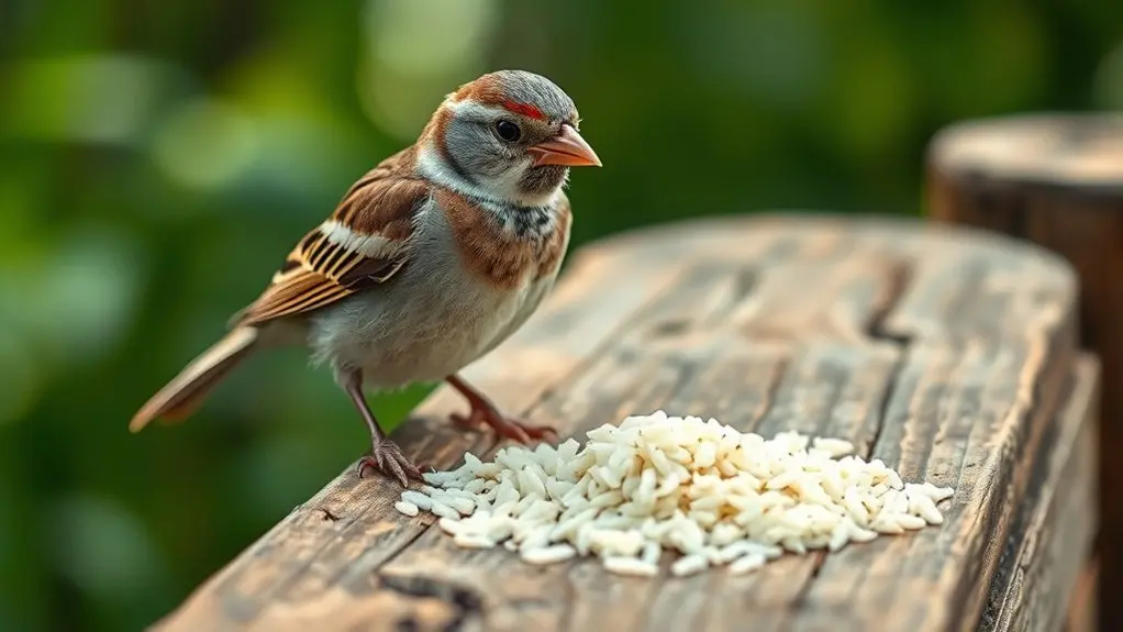 wild birds eat cooked rice