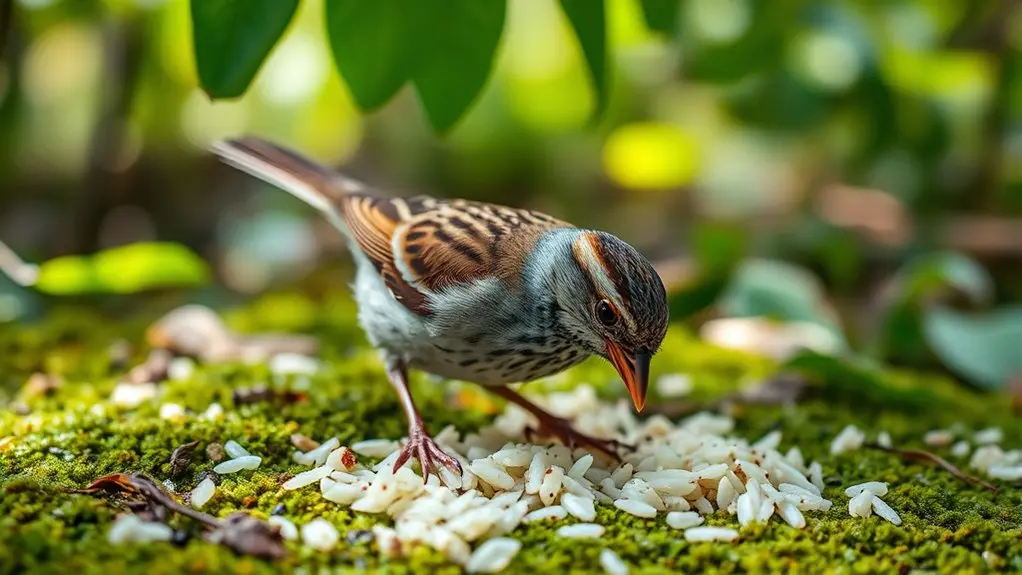 wild birds eat rice naturally