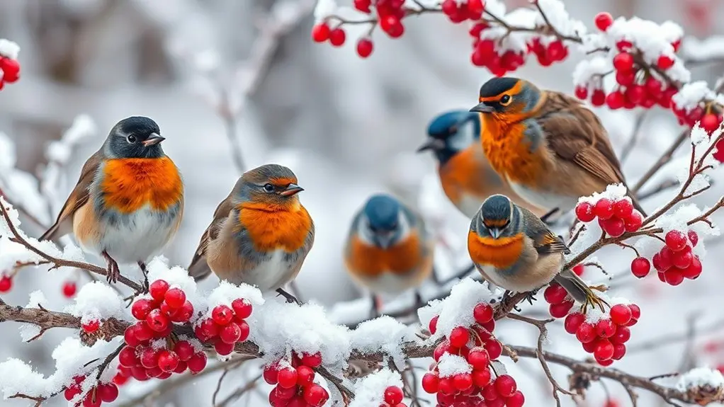 winter berry foraging birds