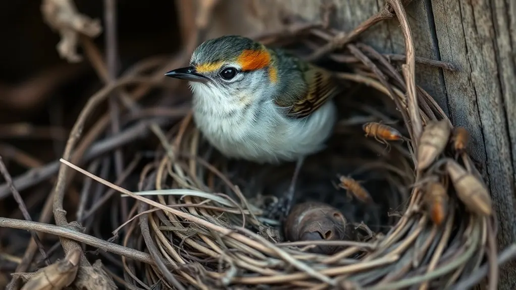 bird nests hiding feeding