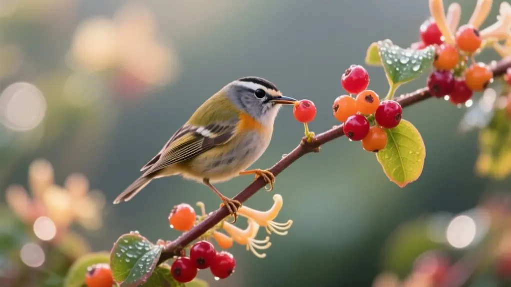 birds and honeysuckle berries