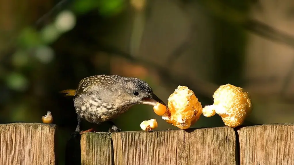 birds and popcorn kernels