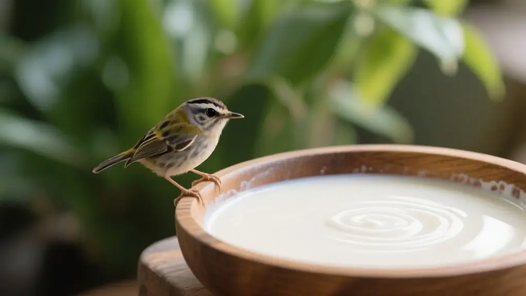 birds consuming almond milk