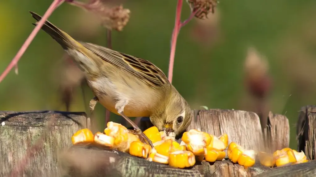 birds consuming raw corn