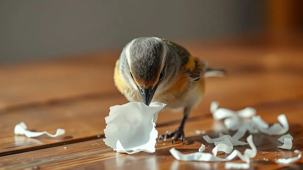 birds eat paper out of curiosity