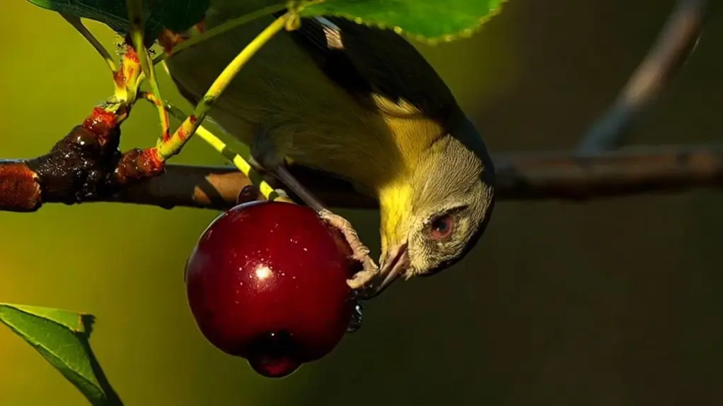 birds eating cherries