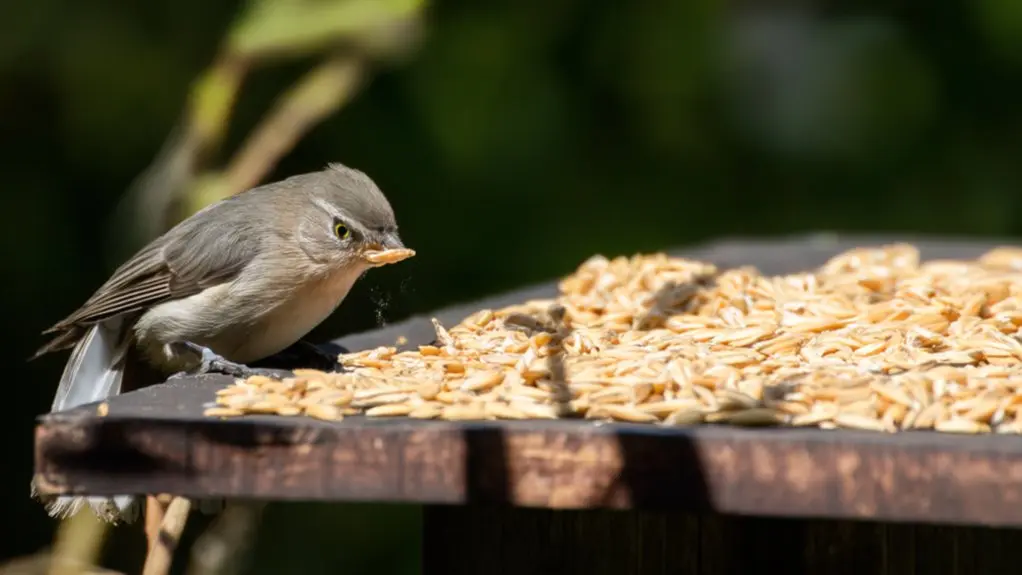 birds eating rolled oats