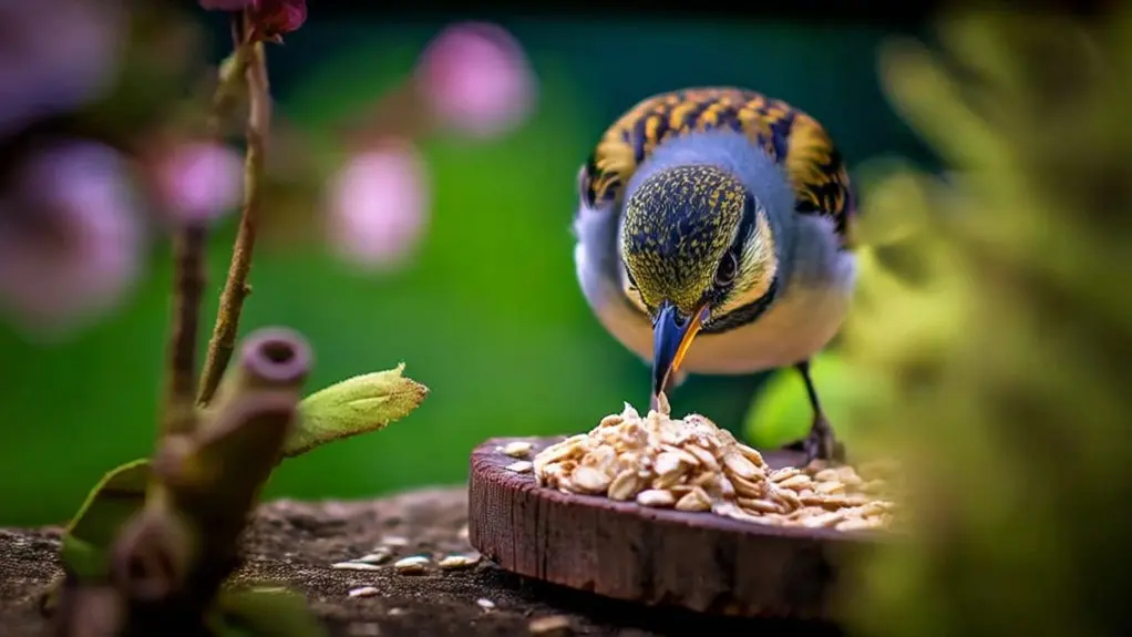birds eating uncooked oatmeal