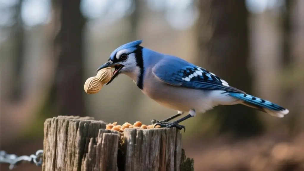 birds eating whole peanuts