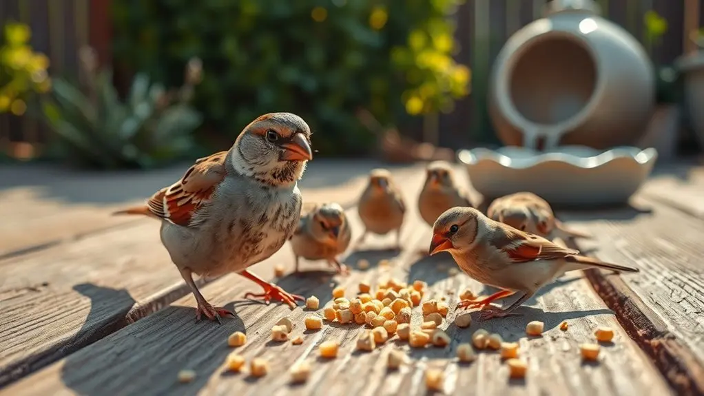 birds scavenging hamster food