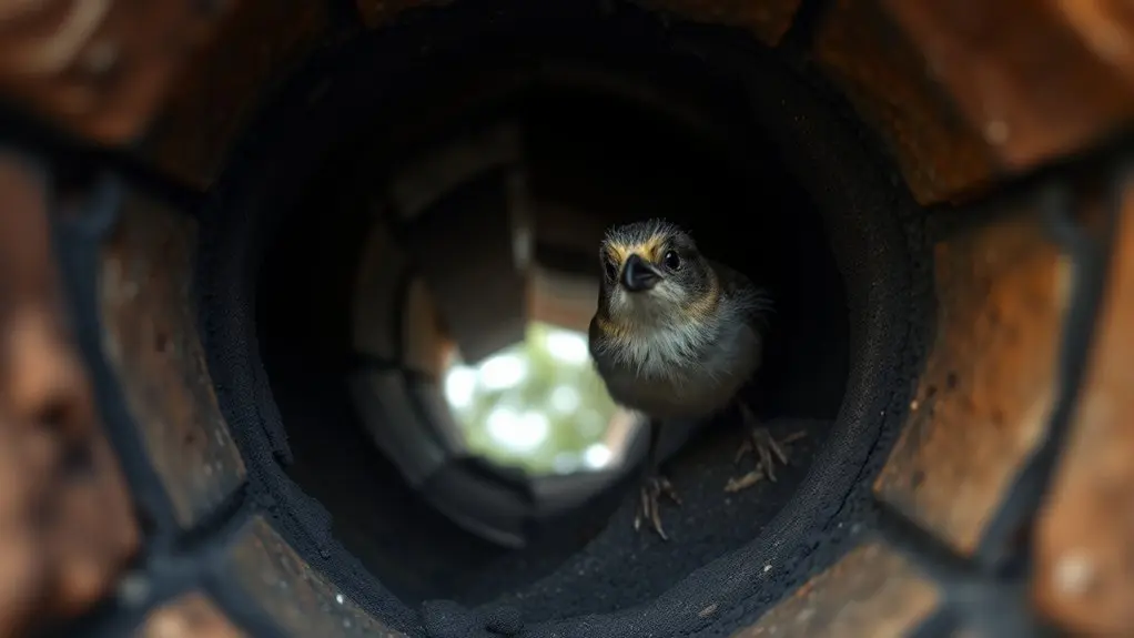 chimney design hinders bird exit