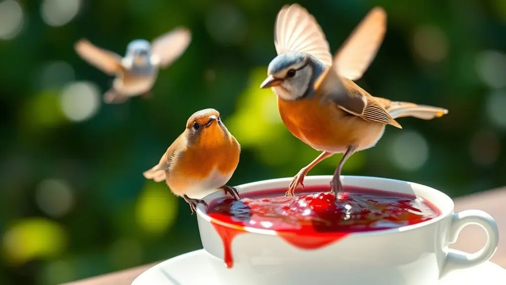 fruit loving birds enjoy jam