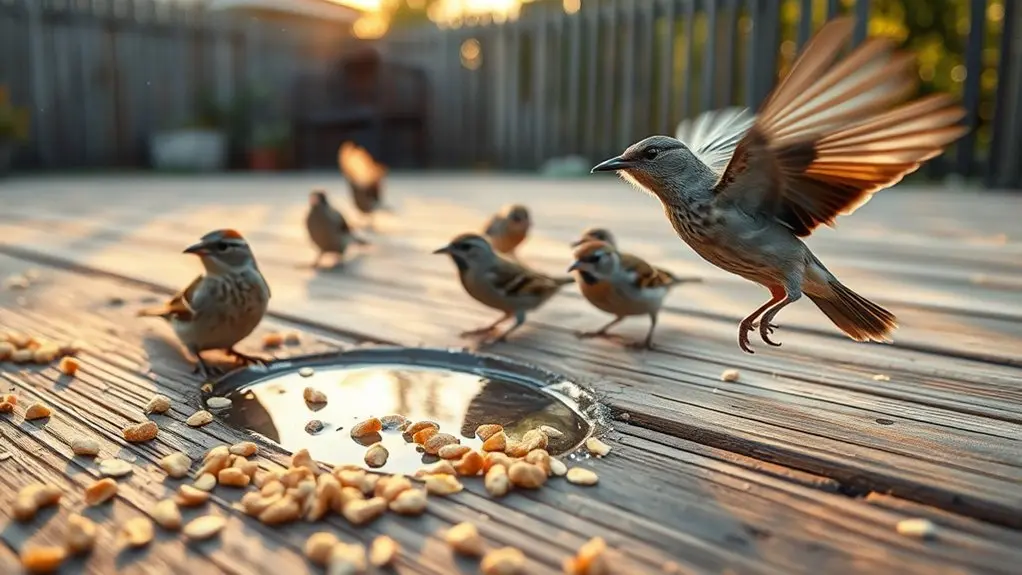 wild birds eating dog food